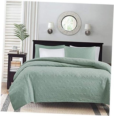  Quebec Quilt Set - Luxurious Damask Stitching Full/Queen Seafoam Coverlet-image