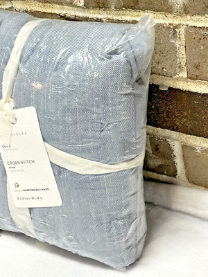 Pottery Barn Cross Stitch Cotton Quilted Sham EURO Chambray Blue NEW NIP-image