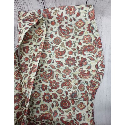 Floral paisley window valance scalloped rod pocket red orange coral 54