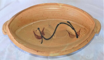 Art Pottery Earth tone Stoneware Tabletop Oblong Boat Shaped Bowl Centerpiece-image