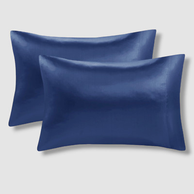 Madison Park Essentials Blue Satin Pillowcase Pair, Standard-image