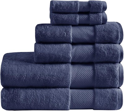 MADISON PARK SIGNATURE 100% Turkish 6 Piece Cotton Towel Set Blue NEW-image
