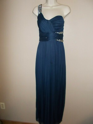 City Studio Juniors Size 13 Navy Blue Embellished One Strap Maxi Evening Dress -image