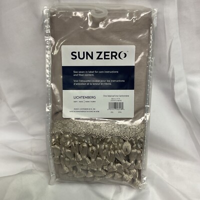 (1) Sun Zero Evelina Faux Dupioni Silk Beaded Tassels Valance Stone Beige-image