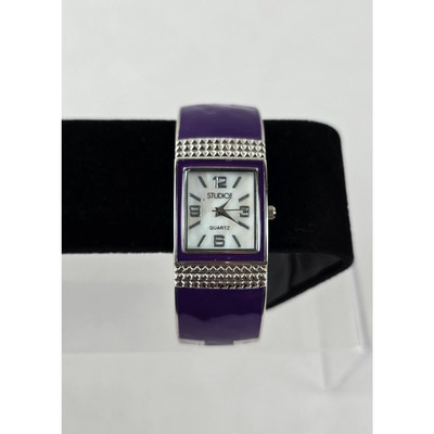 Studio Time Watch Bangle Purple Silver Tones Quartz Analog Up to 7