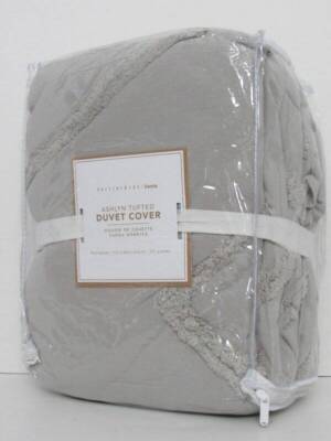 Pottery Barn Teen Ashlyn Tufted Duvet Cover, Full Queen Gray NWT-image