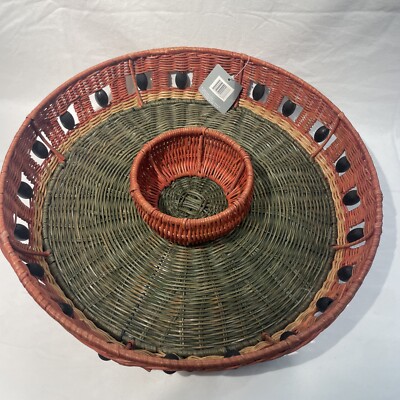 VTG Wicker Chip & Dip Serving Tray Sturdy Weave wire NWT-image