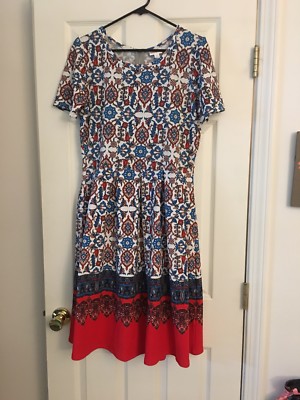 LulaRoe Amelia XL Red White Blue Floral Paisley Dipped Ombre NWOT UNICORN!!!-image