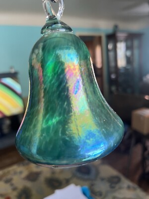 Glass Eye Studio Bell Ornament Vintage Iridescent Green -image
