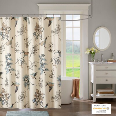 Madison Park Quincy Printed Cotton Shower Curtain for Bathroom Farmhouse Shower-image