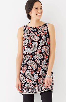 J.Jill ~ L ~ NEW Layered Dipped-Hem Tunic ~ Black Retro Paisley ~ NWT (1K5)-image