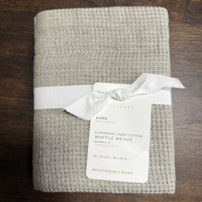 POTTERY BARN EUROPEAN FLAX LINEN WAFFLE WEAVE SHAM (SET OF 2), EURO ~ EUCALYPTUS-image