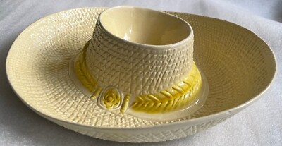 VINTAGE, CERAMIC CHIP AND DIP SERVING BOWL, YELLOW SOMBRERO, CALIF. USA MARKINGS-image