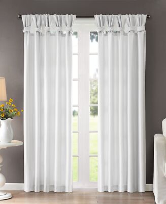 Madison Park Emilia Twisted Tab Top Faux-Silk Window Panel, 50″ x 84″, White-image