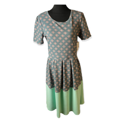 Lularoe Dress Large Amelia Geometric Solid  Dipped Multicolor Gray NWT -image