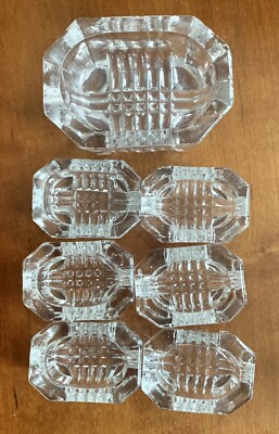 Antique Salt Cellars Clear Cut Glass Open Dip  Dish Footed Rectangle 7 piece-image