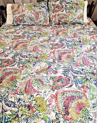 Pottery Barn Mackenzie Floral Paisley Watercolor Full/Queen Duvet Set with Shams-image