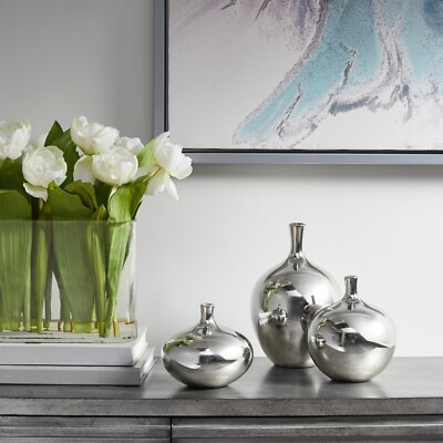 Madison Park Signature Metallic 3PC Vase Set in Silver - Olliix MPS162-347-image