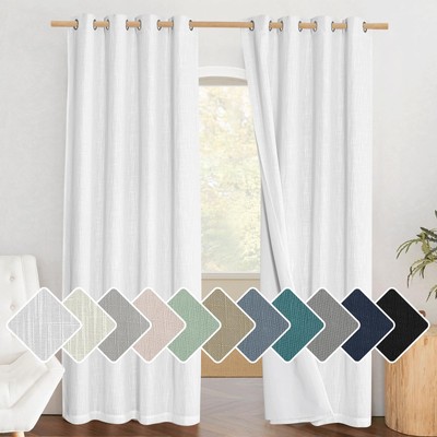 100% Absolutely Blackout Linen Curtains 2 Panels Set with Thermal Insulated W...-image