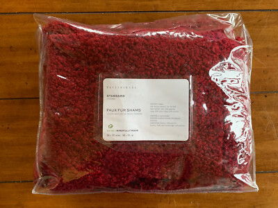 Set Of 2 Pottery Barn Red Faux Fur King Shams 36x20 Open Package-image