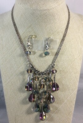 Studio's Multi Color Crystal Bead Necklace 16” + 3” Extender + Earrings Set-image