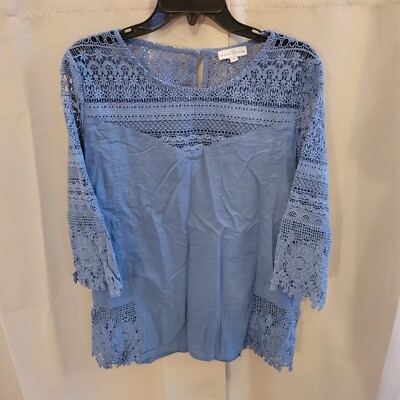 Dip of Darling Womens Top Large Blue Crochet Lace Boho Beachy Coquette 13519-image