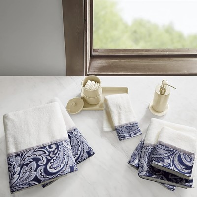 Madison Park Aubrey 100% Cotton Luxurious Bath Towel Set Highly 6-Piece, Navy -image