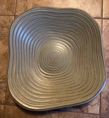 Contemporary Green Pottery Bowl Chinese Asian Signed Marked Large-image