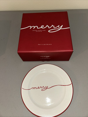 Pottery Barn “Merry” Salad Plates Set Of 4 New In Box Italy 8”-image