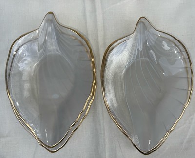 Studio Nova Leaf Dish Gold Edge Clear/Frosty Candy Trinket 8” Lot Of 4-image