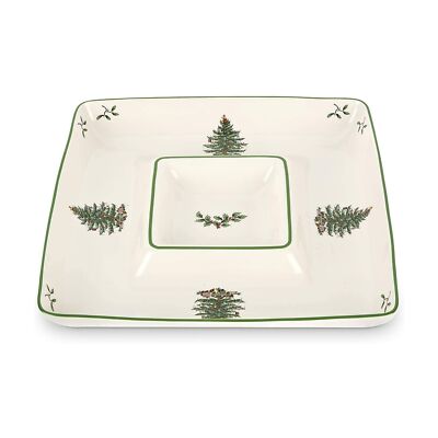 Spode Christmas Tree Fine Porcelain 12 Inch Square Chip and Dip Serving Platter-image