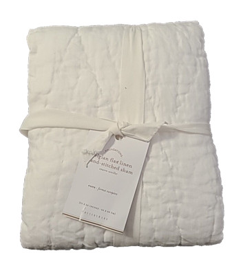 BELGIAN FLAX LINEN HAND-STITCHED SHAM EURO 26X26IN WHITE / IVORY POTTERY BARN-image