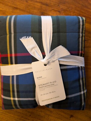 POTTERY BARN Stewart Plaid Sherpa Backed Sham-Euro-NWT-image