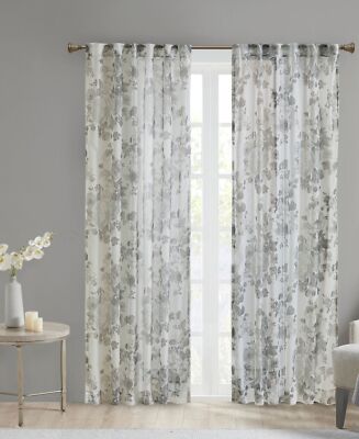 Madison Park Simone Floral Design Sheer Single Window Curtain Voile Privacy D...-image