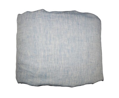 Pottery Barn Belgian Flax Linen Contrast Flange Duvet Cover King Chambray/White-image