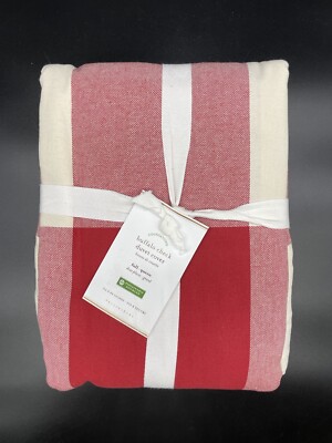 POTTERY BARN BUFFALO CHECK FULL / QUEEN DUVET W/ 2 EURO SHAMS NWT RED/WH-image