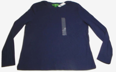 Dip Shirt Women L Blue Ribbed Long Sleeve Crew Neck -image