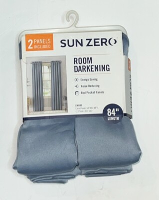 Sun Zero Blue Emory Room-Darkening Rod-Pocket Curtain Panel Pair, 54
