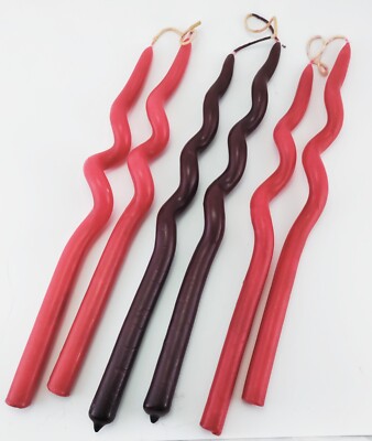 Lot Of 6 Hand Dipped Twisted Swirl Candle Sticks 4 Red 2 Burgundy 14