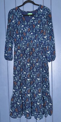 Blue Botanical Midi Dress Size Large Boho Festival Fairy Hippie Peasant Prairie-image