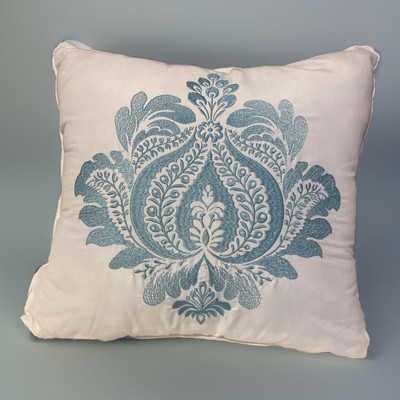 Madison Park Square White Throw Pillow Light Blue Embroidery. 15” Cottage Core-image