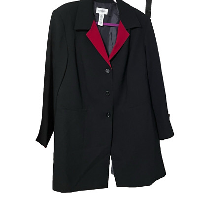 Studio 1 Womans SZ 18 W Lightweight Coat Dressy Classy Black Red Trim Above Knee-image