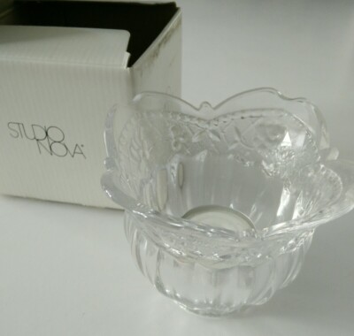 Studio Nova, Floral Lace votive Candleholder Clear Cut Glass Scalloped top edge-image