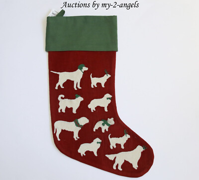 NEW Pottery Barn DOGS Classic Crewel Embroidered Christmas Stocking NO NAME MONO-image