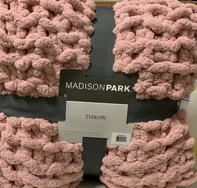 🧷 MADISON PARK Solid Chenille Chunky Knit Throw 60”x50” 🆕-image