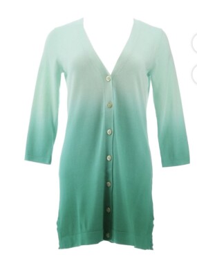 Isaac Mizrahi Dip Dye Boyfriend Cardigan Women’s Large gold rimmed buttons NWOT-image