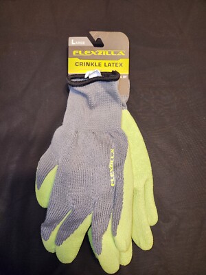 Flexzilla Crinkle Latex Dip Gray/Green Size Large Garden Gloves GC240L. New! -image