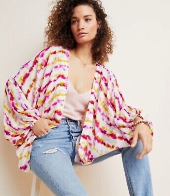 Anthropologie Dip-Dyed Cocoon Kimono Topper Boho Festival Open Front One Size-image