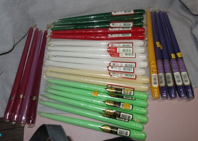 Vintage Lot  Taper Candles 12” Green Red White Pink Purple Yellow-image