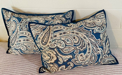 MADISON PARK Standard 2 Pillow Shams Blue Gold Paisley Design-image
